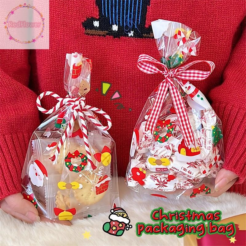 Redflower 1/20 ชิ้นโปร่งใสคริสต์มาส Drawstring ถุงของขวัญ Creative Candy คุกกี้บรรจุภัณฑ์ถุงคริสต์มาสตกแต่งบ้านริบบิ้นของขวัญ TH