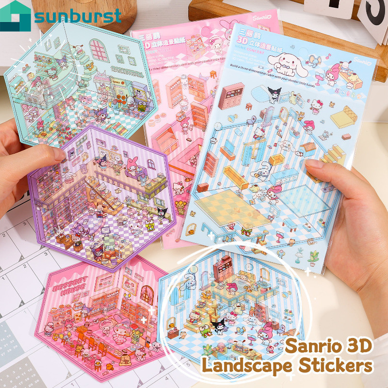 [Hot]Sanrio 3D Stacking Landscape Sticker - Visual Stacking Stickers - Mini Scene Texture Set - ชุดว