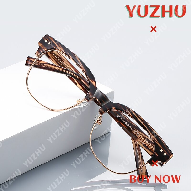 (YUZHU) TR90 แว่นตาป้องกันแสงสีฟ้าคลาสสิกธุรกิจ Rivets แว่นตาออปติคอลสําหรับผู้ชาย