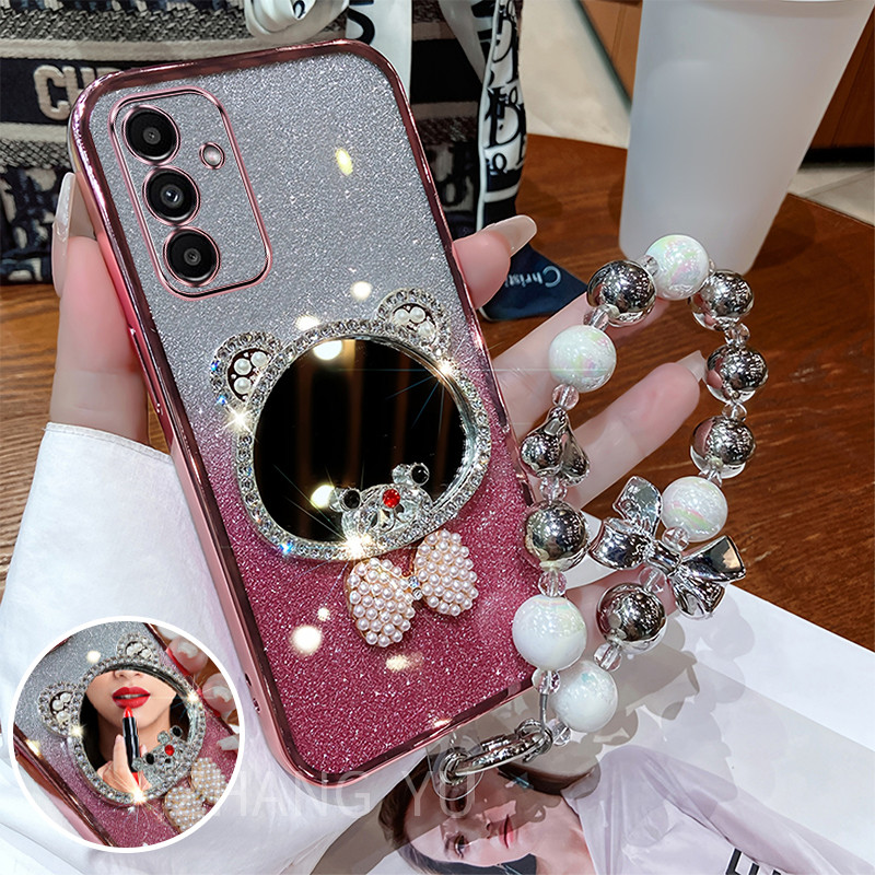 กันกระแทกcase สําหรับ Samsung A14 A24 A25 A34 A54 4G 5G เคสโทรศัพท์หมีแต่งหน้ากระจกใหม่สร้อยข้อมือเคสโทรศัพท์ ราคา ถูกที่สุด ดีลบีเคเค