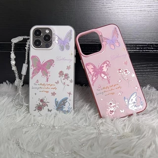 🔥COD🔥เคสไอโฟน11 for iPhone 16 15 12 14 13 Pro Max XR 14 15 7 8 Plus XSMAX เคสโทรศัพท์มือถือลายการ์ตูนผีเสื้อสีชมพูสวยงาม