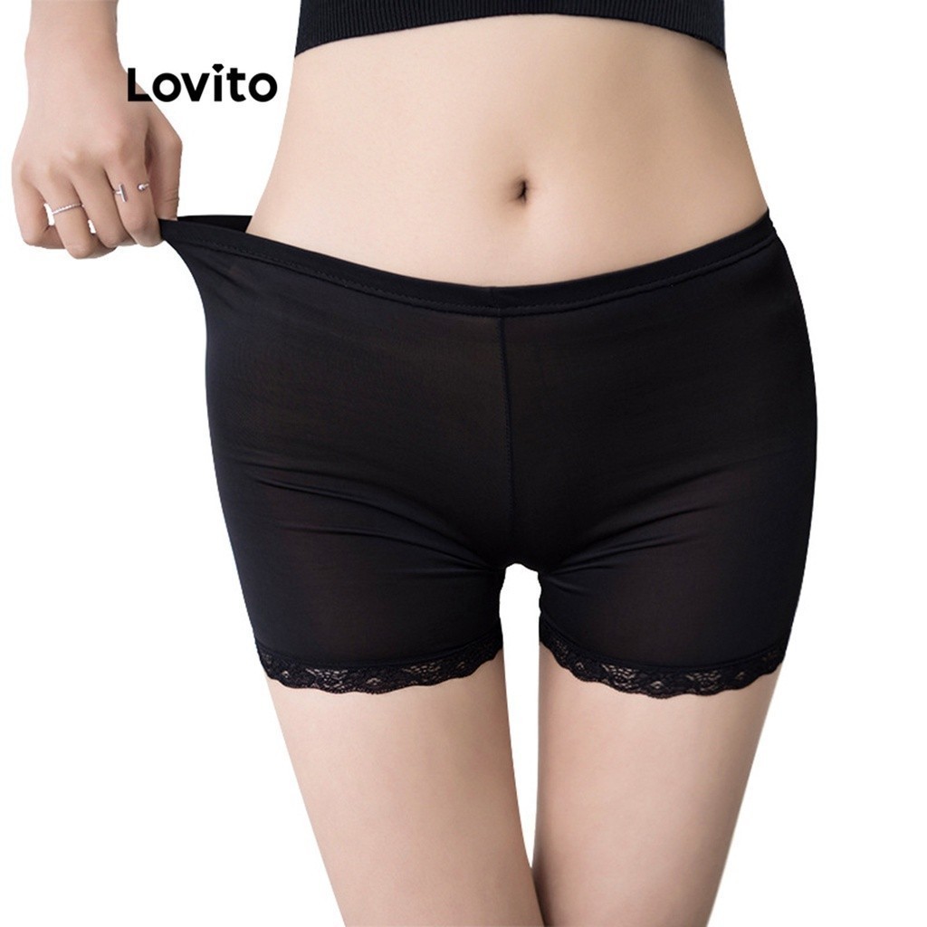Lovito กางเกงเซฟตี้ ลำลอง สีพื้น เบสิก L38ED037 (แอพริคอท/ขาว/ดำ)