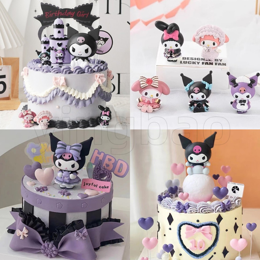 Kuromi เค้ก Topper อะนิเมะ Action Figure Party Sanrio สุขสันต์วันเกิด Kuromi เค้กตกแต่งของเล่นสาวอาบน้ําเด็กเด็กธง Kuromi Party เครื่องประดับชุดของขวัญ