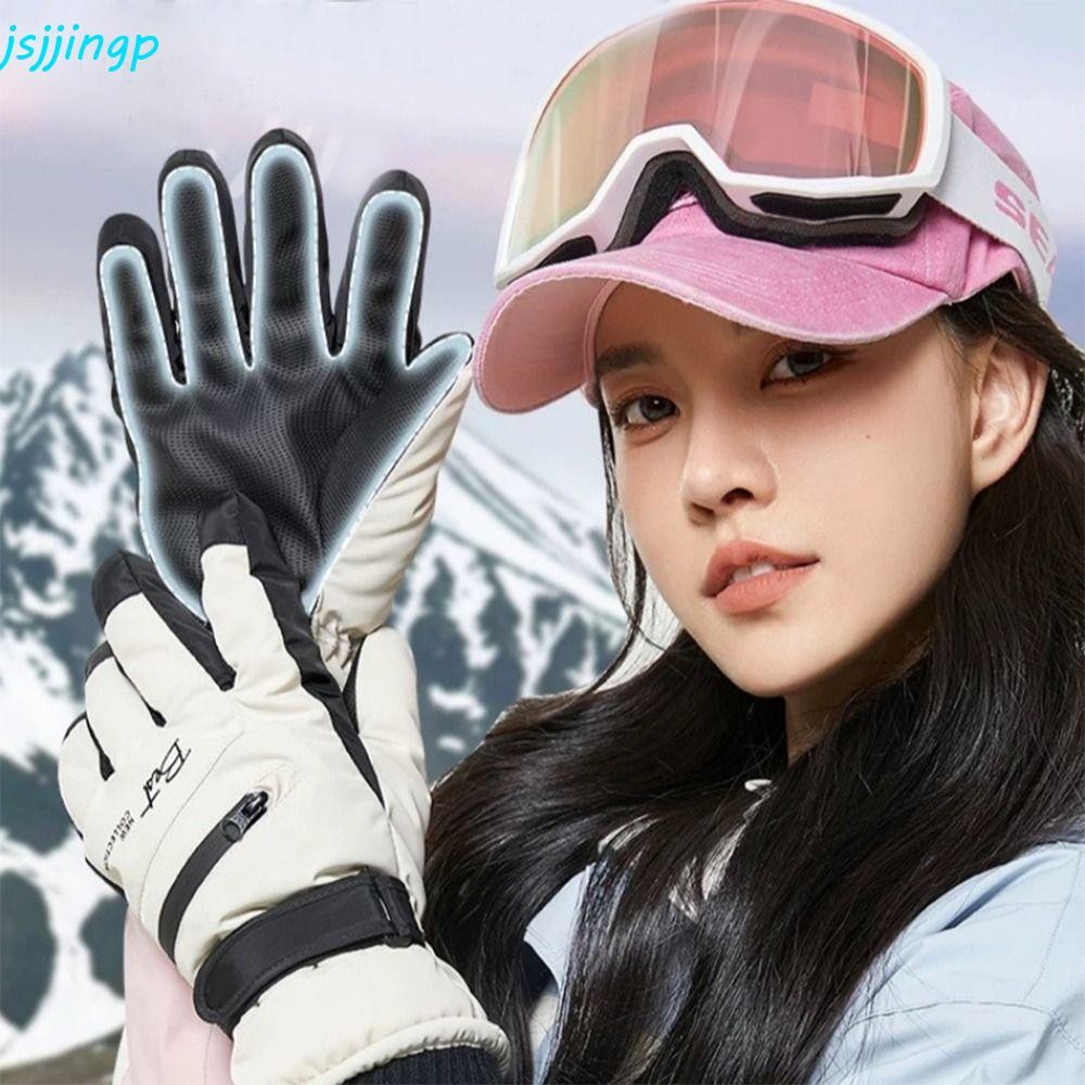 Jsjjingpผู้หญิงถุงมือสกี,หน้าจอสัมผัสกลางแจ้งฤดูหนาวเล่นสกีถุงมือ,หิมะกระเป๋าซิปหนาอบอุ่นกันน้ําขนแกะนวมขี่จักรย