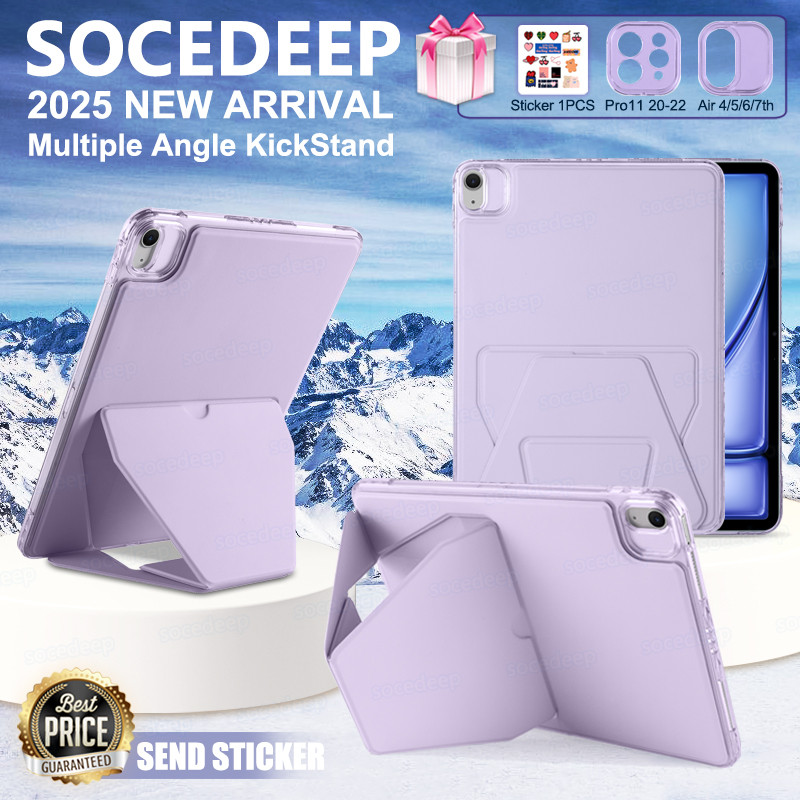 Socedeep สําหรับ iPad A16 11th Gen 10th 9th 8th 7th Gen 10.2 iPad10 Air11 Air7 Air6 Air5 Air4 10.9 Pro11 mini A17 Pro 7 6 Pro12.9 Air13 Pro13 ปลอกกันกระแทก Premium ขาตั้งที่มองไม่เห็นฝาครอบแท็บเล็ตกรณี