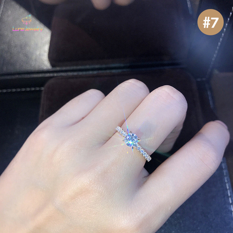COD💖Simple S925 แหวนหมั้นเพชรเลียนแบบเงินชุบ-Lune