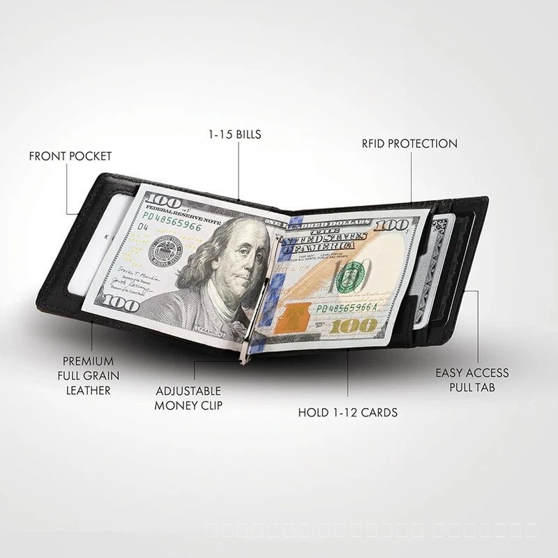 กระเป๋าสตางค์คลิปเงินสำหรับผู้ชาย Slim Minimalist Mens RFID blocking VINTAGE Card Wallet