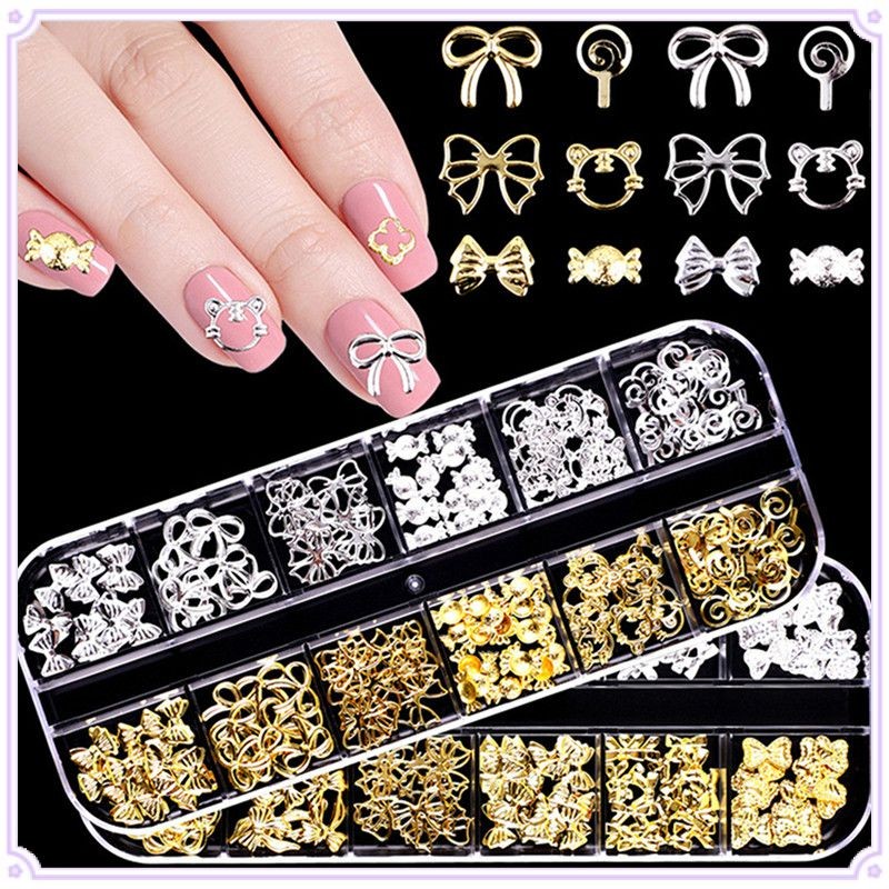 12grids สุ่มผสมเล็บ Rivet Studs Gold/Silver Stars Light Nail Art Charms Asterism Starlight อุปกรณ์เสริมอุปกรณ์แต่งเล็บ