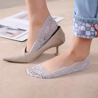 PrettyLady Shop（293）ถุงเท้าข้อสั้น ผ้าฝ้าย แต่งลูกไม้ กันลื่น สําหรับผู้หญิง(ราคาต่อ1คู่)