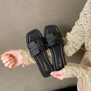 Destin🩰พร้อมส่งจากไทย🛒 (LT-JN-1688) รองเท้าแตะแฟชั่นผู้หญิง ดีไซน์หัวเหลี่ยม ส้นแบน พื้นนิ่ม สวมใส่สบาย
