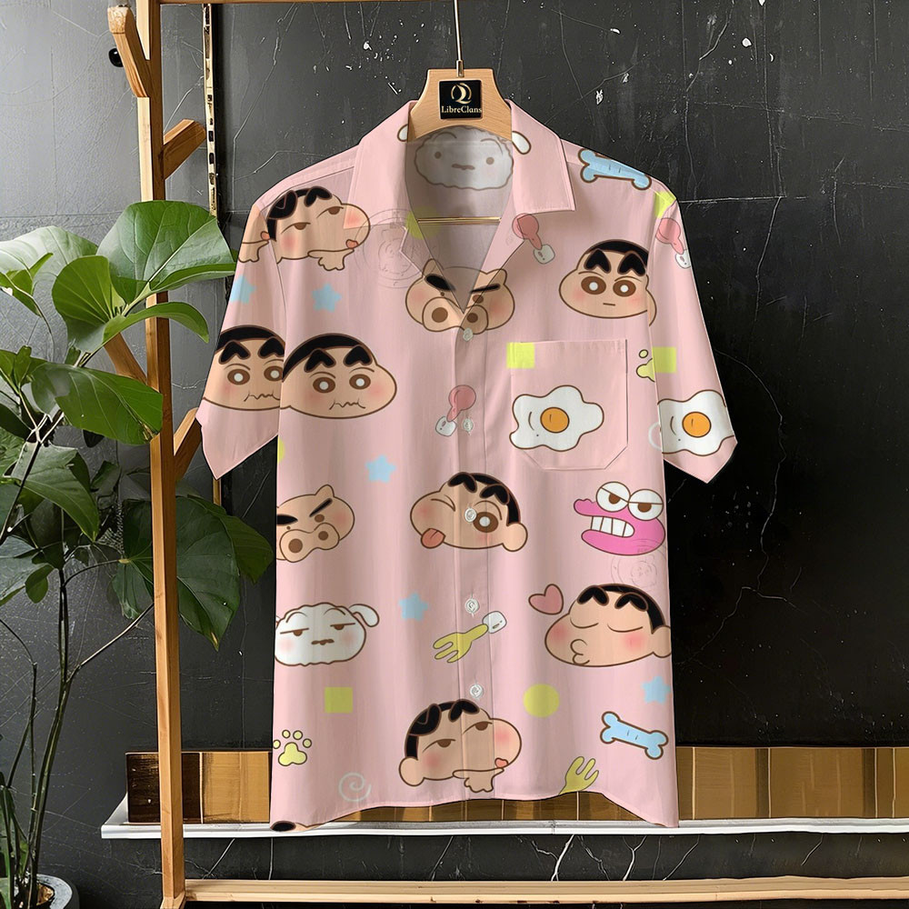 เสื้อฮาวายลายชินจังน่ารัก สีสันสดใส สวมใส่สบาย ระบายอากาศได้ดี ลำลอง