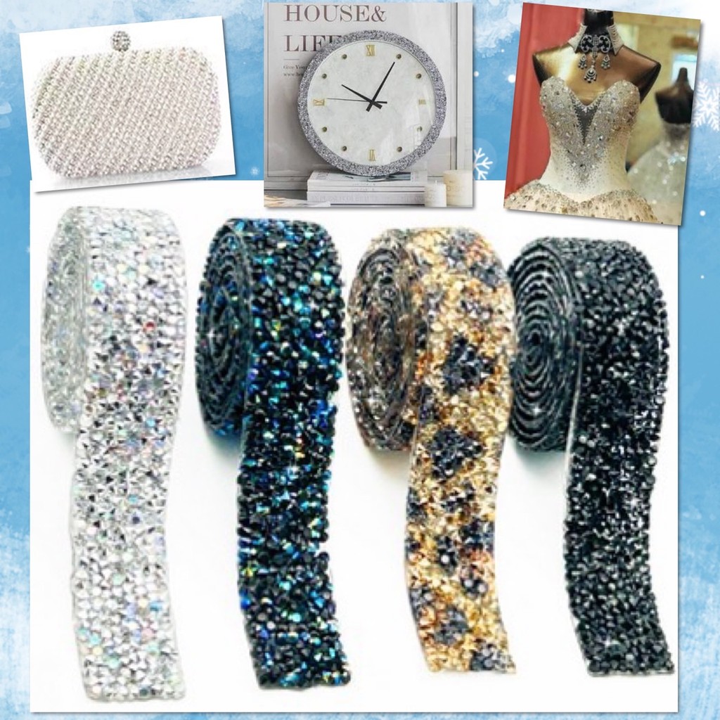 💎 เทป คริสตัล เทปกาว เพชร มีกาวในตัว ยาว 90 ซม. สติ๊กเกอร์ ตกแต่ง เสื้อผ้า DIY ติดผนัง กำแพง เฟอร์นิเจอร์ รถยนต์ 💎