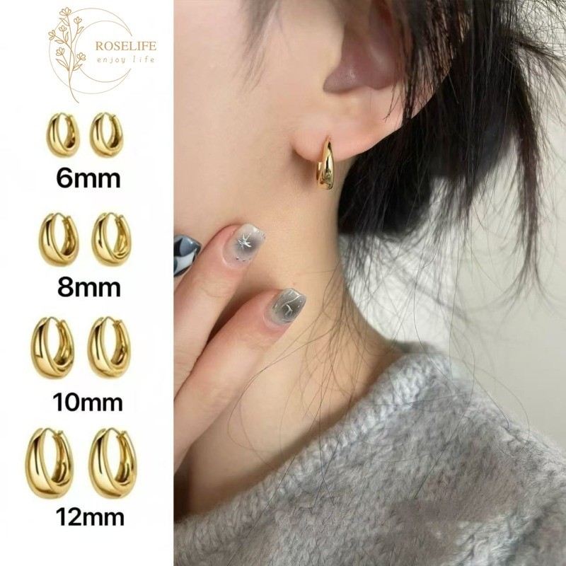 Roselife 14K Gold Minimalist อารมณ์เรขาคณิตวงกลม Hoop ต่างหูสําหรับผู้หญิงสาว Hypoallergenic แฟชั่นทุกวันหูเครื่องประดับอุปกรณ์เสริมของขวัญ