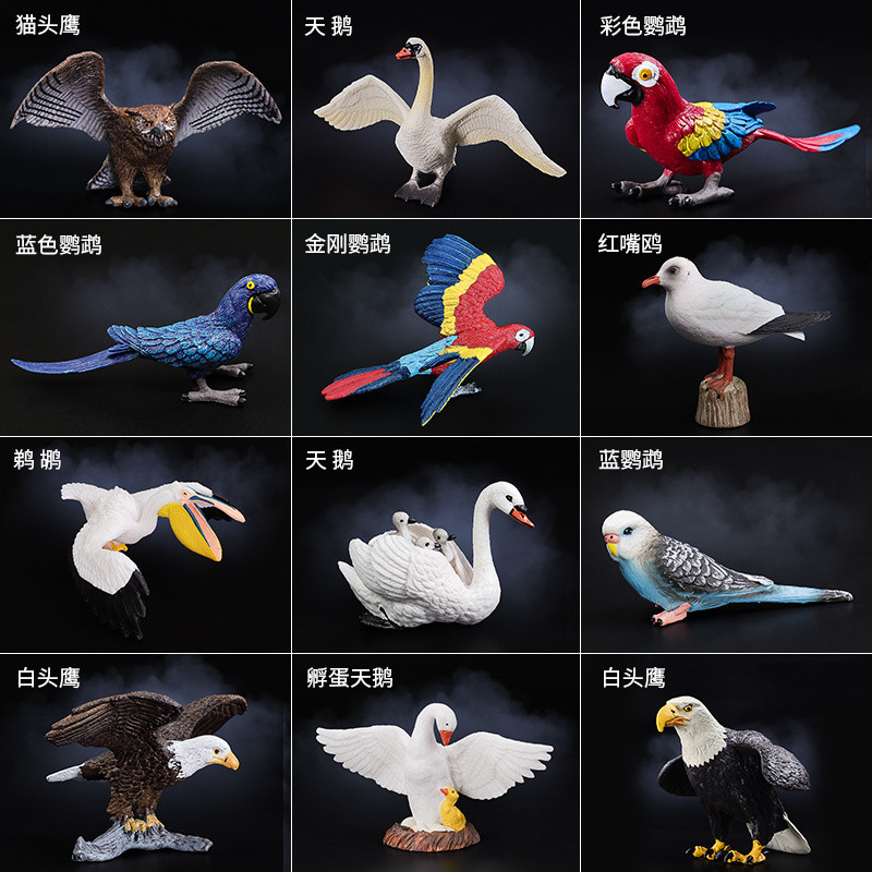ชุดของเล่นเด็ก โมเดลสวนสัตว์นกจริง ไก่ นกแก้ว นกฮูก ห่าน แกะ อีเกิล ไก่ ของเล่นจำลองสัตว์ป่า โมเดลขอ