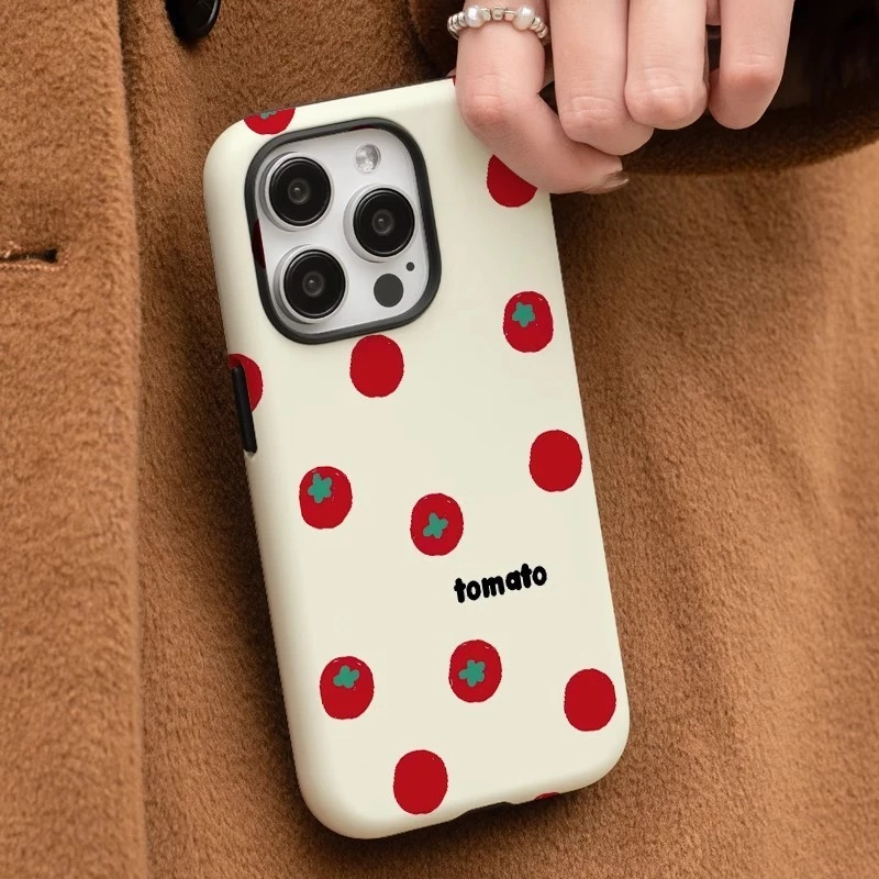 เคสโทรศัพท์มะเขือเทศแบบเต็มหน้าจอเข้ากันได้กับ iPhone 15 Pro Max, Apple 17 16 14 Plus 11/12/13 Pro Max, เคสป้องกันกันกระแทกใหม่