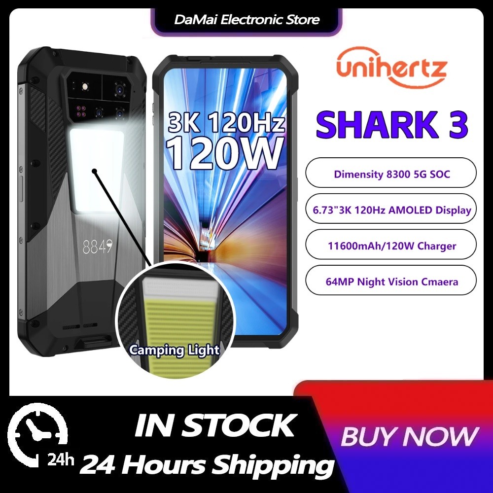 Unihertz 8849 SHARK 3,สมาร์ทโฟนRugged Android 14,32GB+512GB,Dimensity 8300 5G,3K AMOLED,11600mAh,120