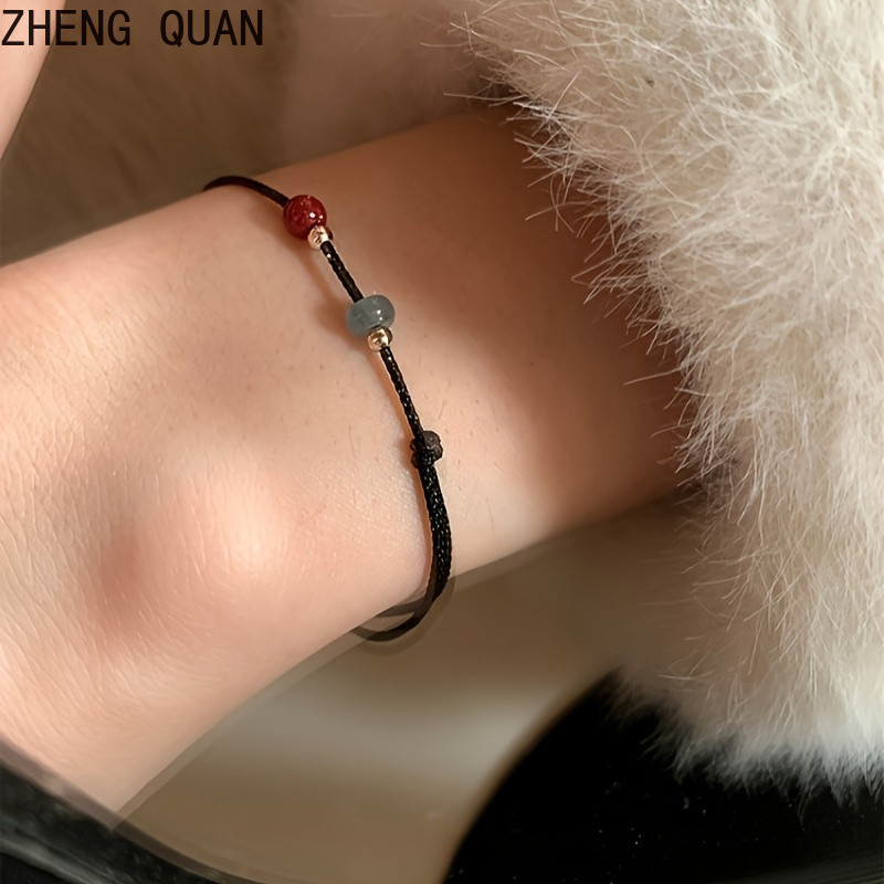 แฟชั่น โชคดี ชาด สร้อยข้อมือสีแดงสีดําปรับสร้อยข้อมือสตริงแก้วลูกปัดป้องกันเครื่องประดับ เรียบง่าย ราศีจีนของขวัญสําหรับผู้หญิงสวมใส่ทุกวันโชคดึงดูด