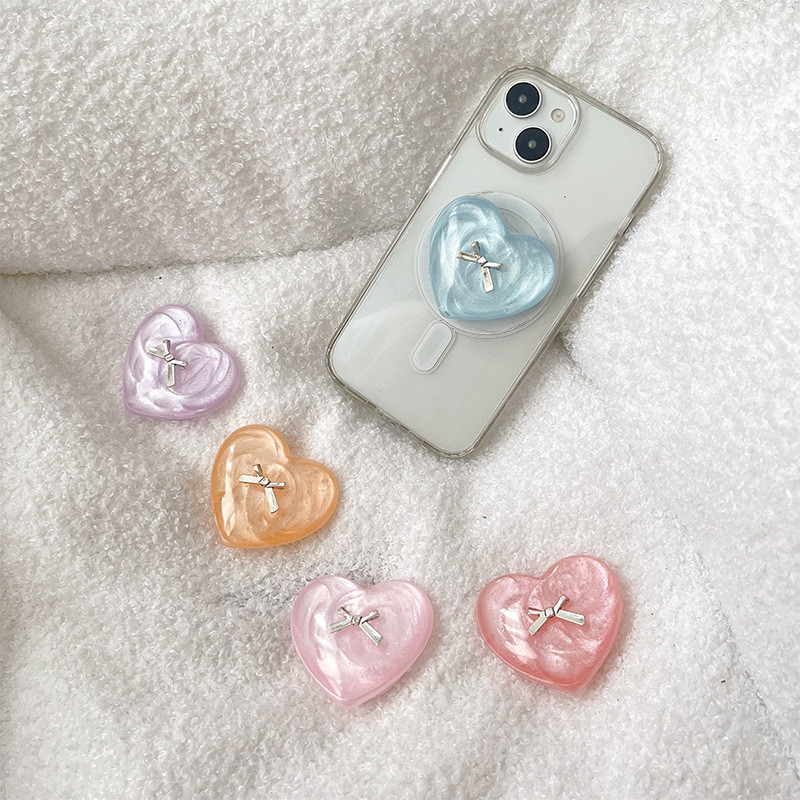 3d Love Heart Bow Round Solid Back Stickers Plain Color Griptok Phone Holder P5