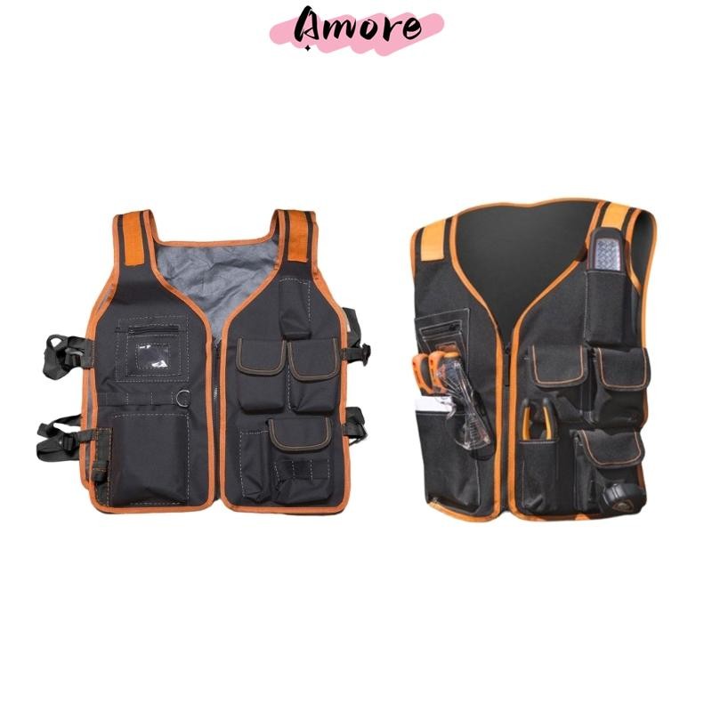 Amore เสื้อกั๊กทํางานแบบปรับได้เครื่องมือเสื้อกั๊กสวมใส่สบายสร้างเสื้อกั๊กการก่อสร้างแสงมัลติฟังก์ชั่ทํางานเสื้อกั๊กเครื่องมือ