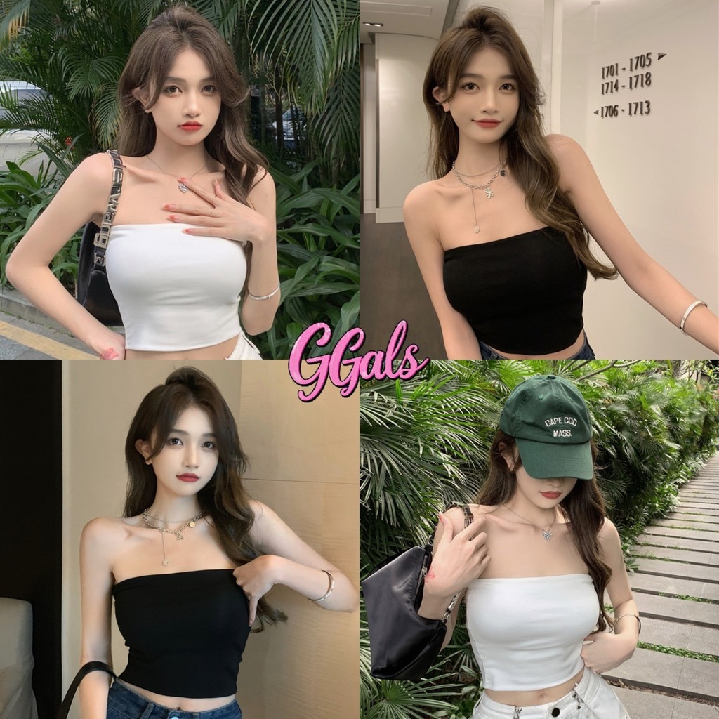 GGals ​เสื้อเกาะอก สีพื้น เข้ารูป ผ้านุ่ม ไม่มีฟองน้ำ เสื้อครอปแขนกุด สไตล์ลำลอง เข้ากับทุกการแต่งกาย ส่งไวจากไทย