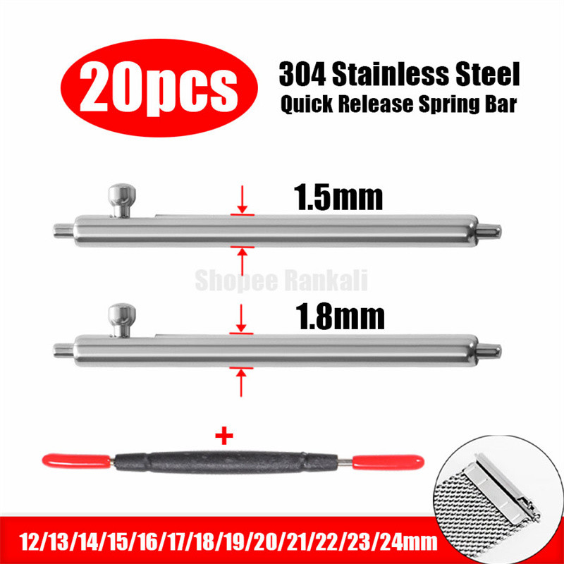 20pcs Quick Release Pins เส้นผ่านศูนย์กลาง 1.5 มม.1.8 มม.นาฬิกา Link Pins สายฤดูใบไม้ผลิบาร์ 12/13/14/15/16/17/18/19/20/21/22/24 มม.
