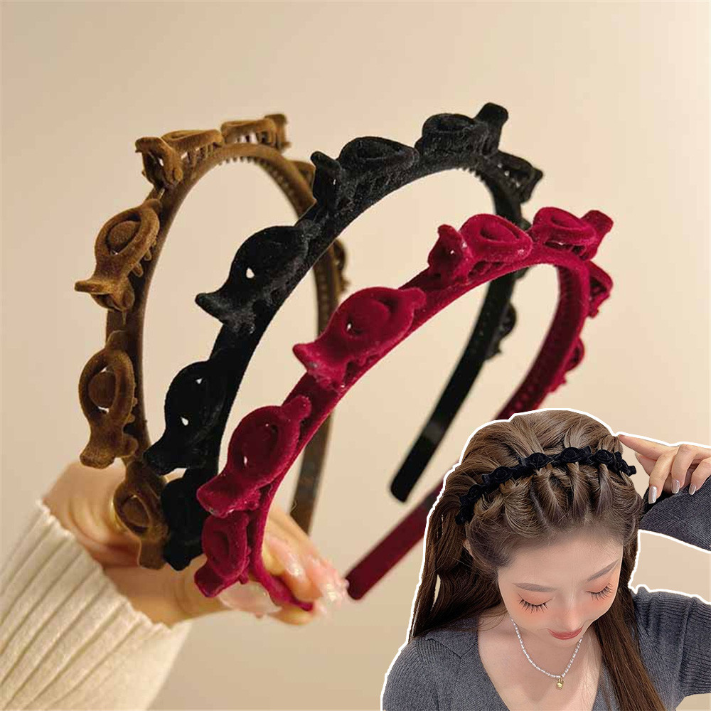 Flocked ผม Braided Hairband หญิง Simple หน้าผาก Noble ผมการ์ดผมหัก Finishing Artifact อารมณ์แถบคาดศีรษะ