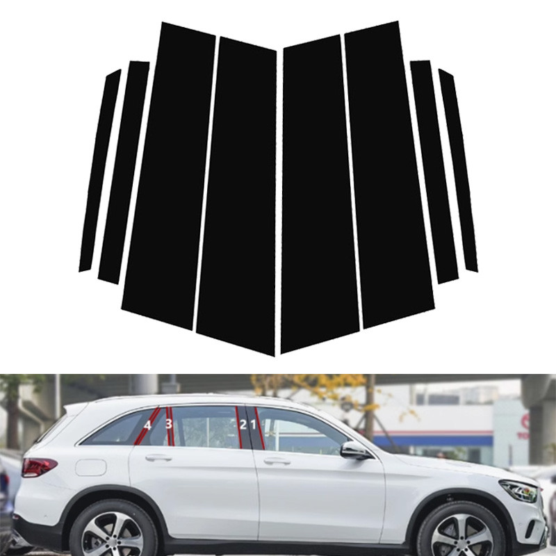 &BEST & Fit สําหรับ Mercedes Benz GLC SUV 2016-2022 8pcs รถเสาโพสต์ประตูหน้าต่าง Trim ชุด BC คอลัมน์