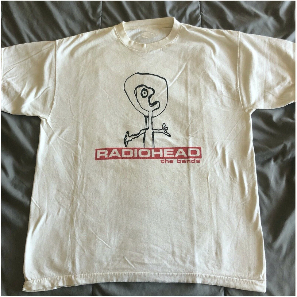 RADIOHEAD THE BENDS VINTAGE T-shirt,เสื้อยืดแขนสั้นแห้งเร็ว,ตัวอักษรฤดูร้อนลายไลน์ไอซ์-แขนสั้นนุ่ม,เหมาะสําหรับเด็กชายและเด็กหญิง,แขนสั้นระดับพรีเมียม