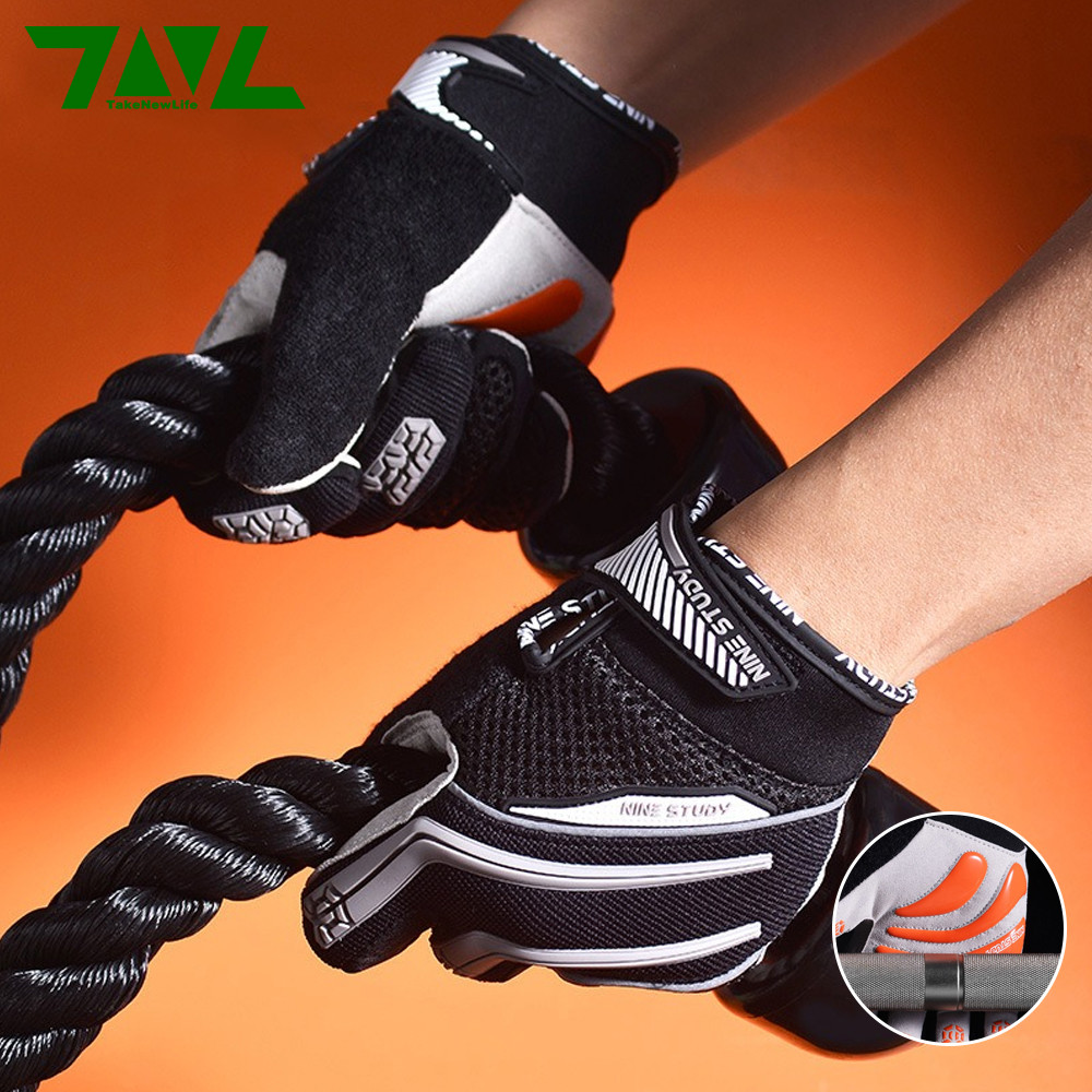 ถุงมือฟิตเนสแบบเต็มนิ้วสําหรับยิมขี่จักรยานจานร่อนกีฬาถุงมือออกกําลังกายกันลื่นป้องกันปาล์ม