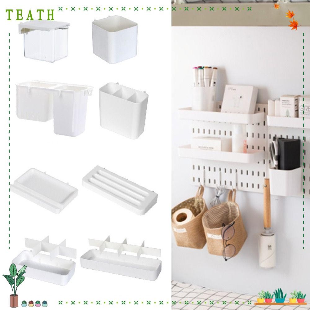 กล่องเก็บ Pegboard TEATH, ที่เก็บกระดานเจาะรูแบบไม่ต้องเจาะพลาสติก, อุปกรณ์ DIY สีขาวองค์กร Wall Organizer