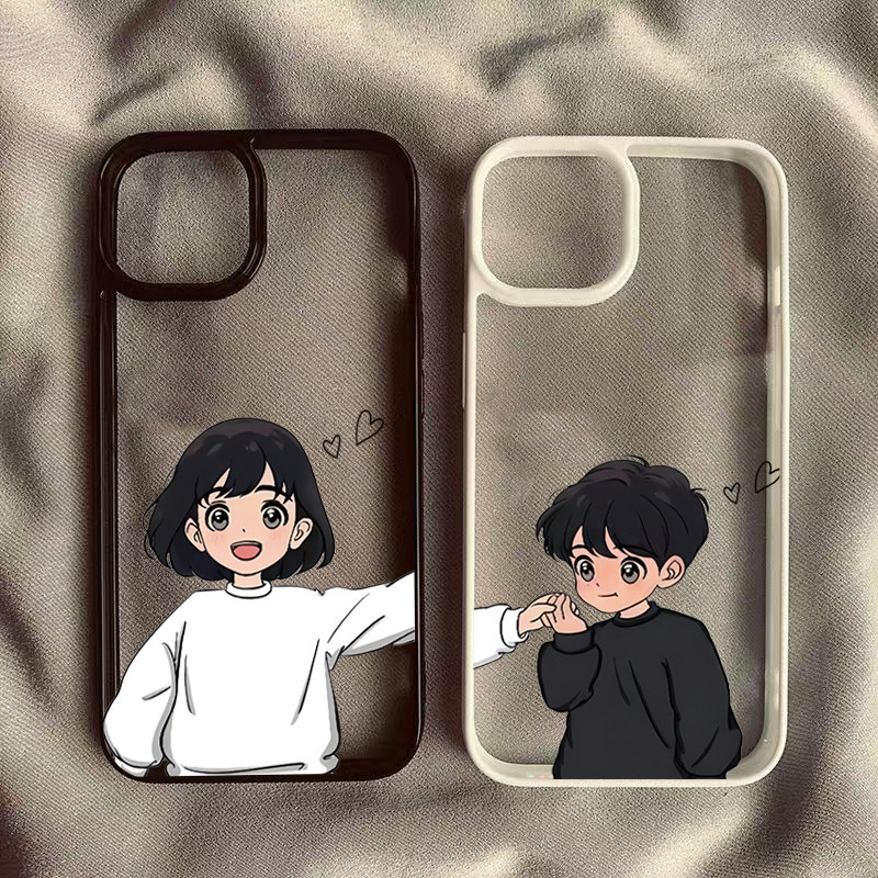 ปลอกสําหรับiPhone 16 15 Pro Max 11 13 14 12 ProสําหรับiPhone 16e 7 8 Plus XS Max X XR SE2022 Happy Boyสาวคู่ซิลิโคนใสกันกระแทก