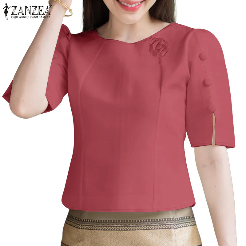 ZANZEA เสื้อเบลาส์แขนสั้นลายดอกไม้แฟชั่นเกาหลีสําหรับผู้หญิง