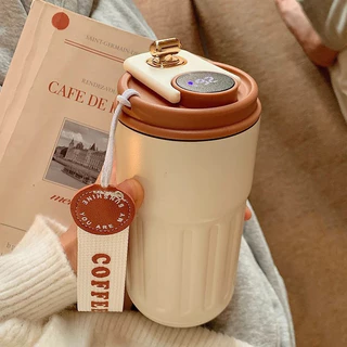 แก้วกาแฟอัจฉริยะ มีฉนวนกันความร้อน 450 มล. แสดงอุณหภูมิ LED สําหรับรถยนต์ ออฟฟิศ แบบพกพา T01246