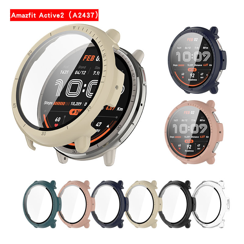 เคสนาฬิกาสําหรับ Huami Amazfit Active 2 กระจกนิรภัยปกป้องหน้าจอ All-Around Hard ฝาครอบกันชนป้องกัน