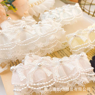 [100cm] มุกโบว์ริบบิ้นหวานช่วยพัดลมปวดถุงบาร์เล็บประณีตลูกปัดลูกไม้อุปกรณ์เสริมเสื้อผ้ากระโปรงทําด้วยมือลูกไม้ผ้าม่านวัสดุตกแต่ง