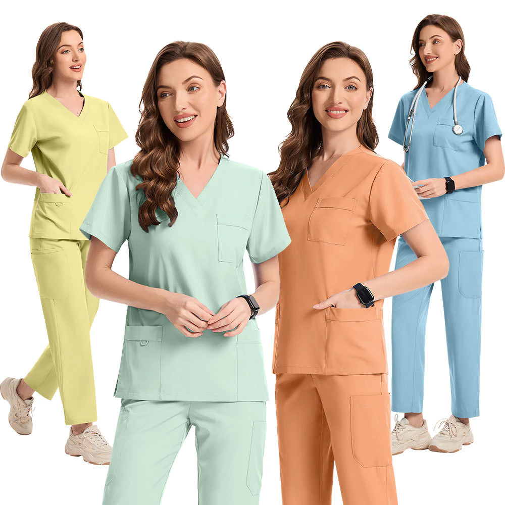 NiaaHinn เสื้อ + กางเกงMedical Scrub ชุด Unisex ผู้ชายและผู้หญิง Quick-Drying ยืดหมอพยาบาลชุดบางชุดลําลองและสบาย