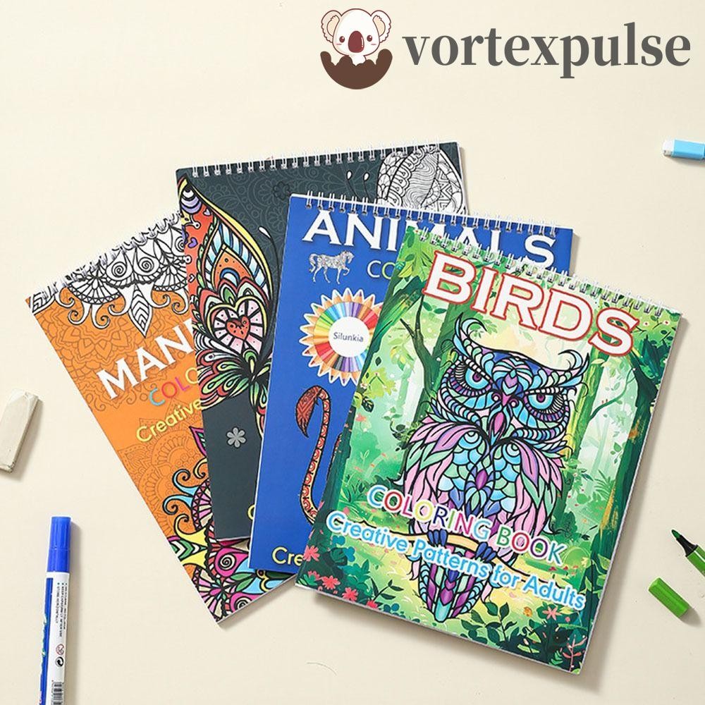 สมุดระบายสีเด็ก VORTEX, 20 ภาพประณีต Mandala/Birds/Butterfly/Animal Coloring Pattern for, Thicken Pa