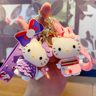 พวงกุญแจ Hello Kitty พวงกุญแจอนิเมะ Kawaii จี้กระเป๋ารูปแมวการ์ตูน พวงกุญแจรถยนต์ ของขวัญสร้างสรรค์