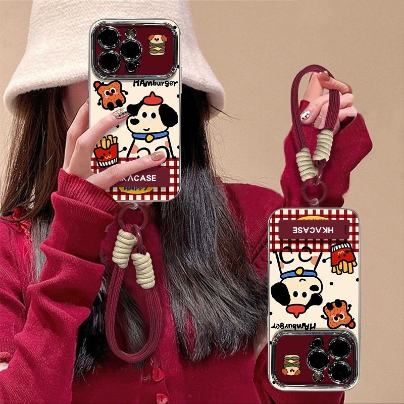 [หน้าต่างเคลือบ] เคสโทรศัพท์ French Fries Dog Apple 15 iPhone 16 Pro 14/13/12/11 Pro Max กันกระแทก