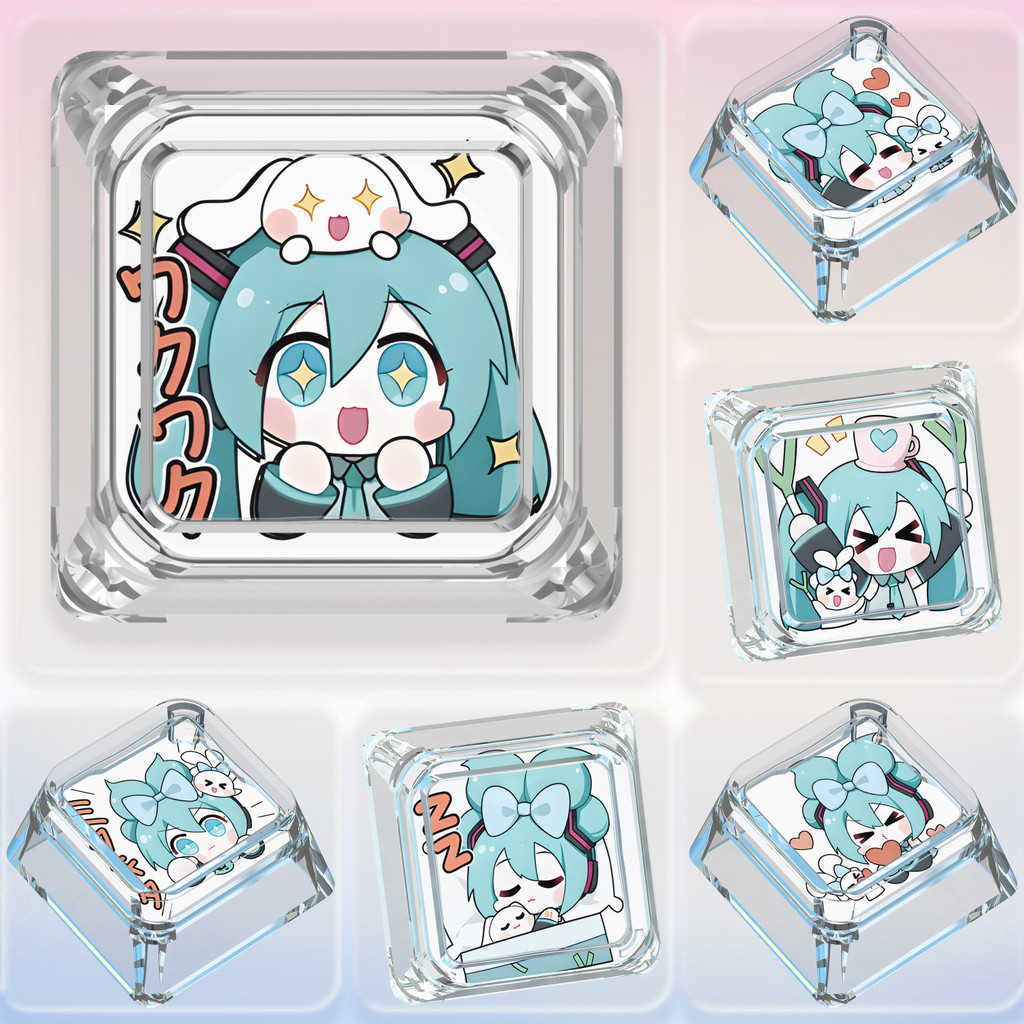 Hatsune Miku Cross Mechanical Keyboard Keycap Expression เดี่ยวน่ารักโปร่งใส Night Devil wooting Key