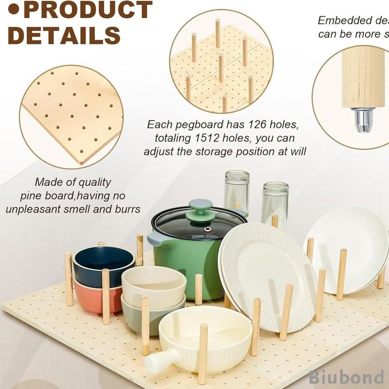 [Biubond] Wood Pegboard Drawer Organizer Creative Kitchen Drawer Plate Organizer with