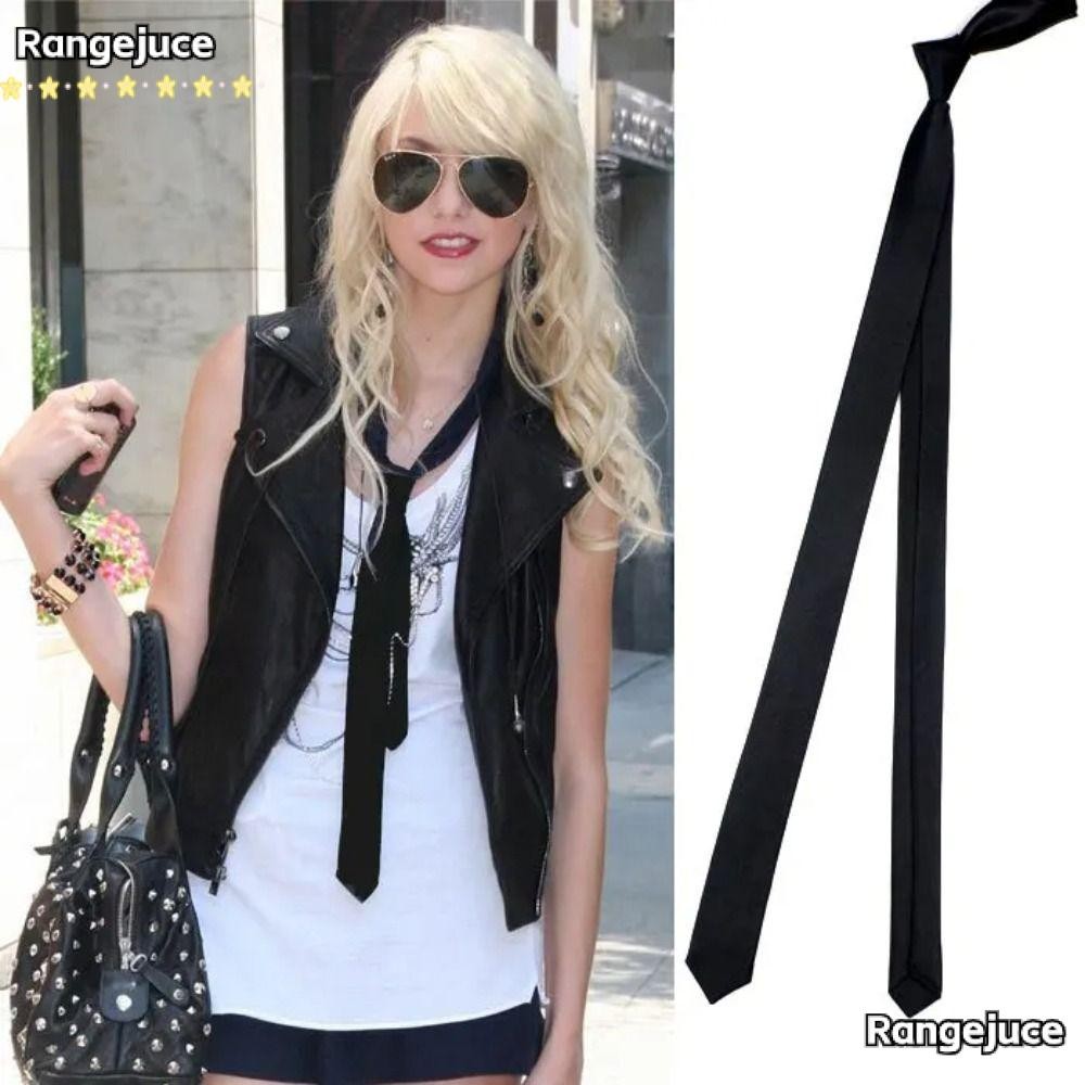 RANGEJUCE ซาติน Super Slim Tie, 3 ซม.แฟชั่นหรูหราสีดําคอ Tie, เสื้อผ้าอุปกรณ์เสริม Slim Smooth สีทึบ Skinny เนคไทแคบ