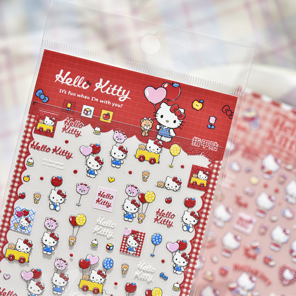 [Meow.Sensei] Sanrio & tomoni สติ๊กเกอร์แต่งเล็บนูน Kitty Cat องค์ประกอบการ์ตูนสติ๊กเกอร์น่ารักคู่มือบัตรนกกาเหว่าเด็ก