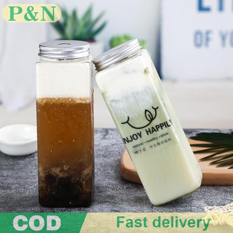 [P&N] 500ML ขวดเครื่องดื่มน้ําผลไม้แบบใช้แล้วทิ้งทรงสี่เหลี่ยมชานมขวดโยเกิร์ตพลาสติก [cod]