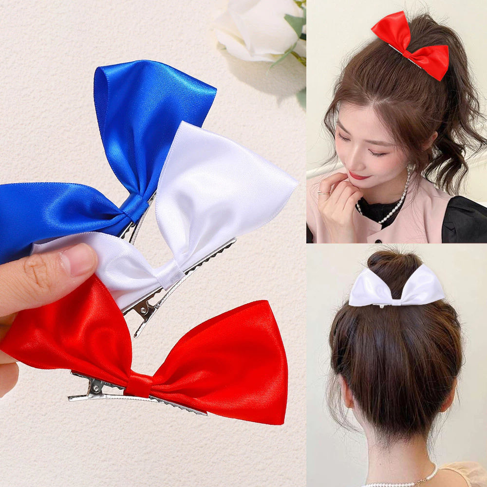 2pcs สีฟ้าและสีขาวริบบิ้นผมผูกโบว์วินเทจด้านปักผมสาวน่ารักกิ๊บ Headwear เครื่องประดับผมสำหรับผู้หญิง