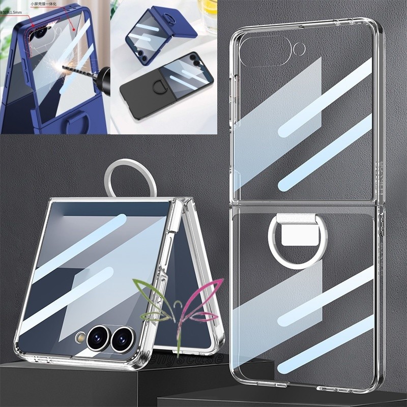SAMSUNG บางขนาดใหญ่หน้าต่างสีทึบกรณีปลอกสําหรับ ซัมซุง กาแลคซี Z พลิก 8 7 กันกระแทกปกคลุมด้วยฟิล์มด้านหน้า