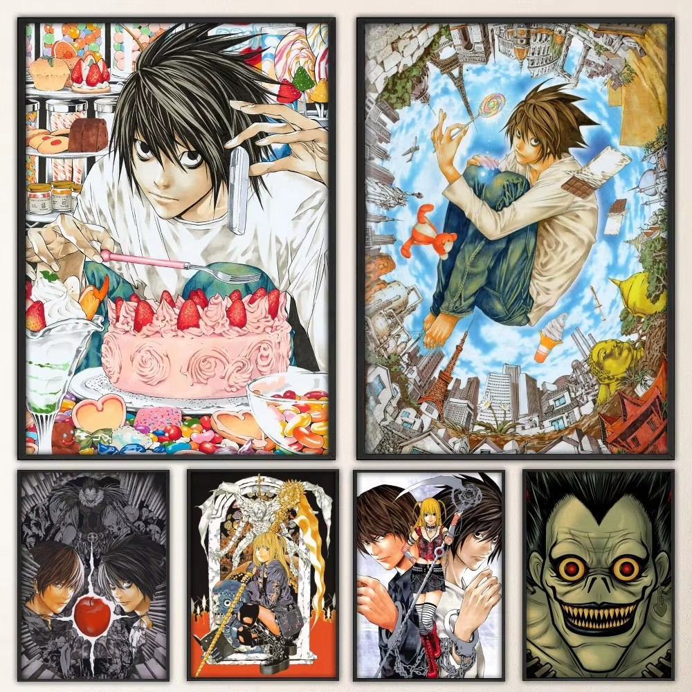 Hot Anime Death Note โปสเตอร์พิมพ์โปสเตอร์ภาพวาดห้องนอนห้องนั่งเล่น Wall Bar สติกเกอร์ร้านอาหารขนาดเล็ก