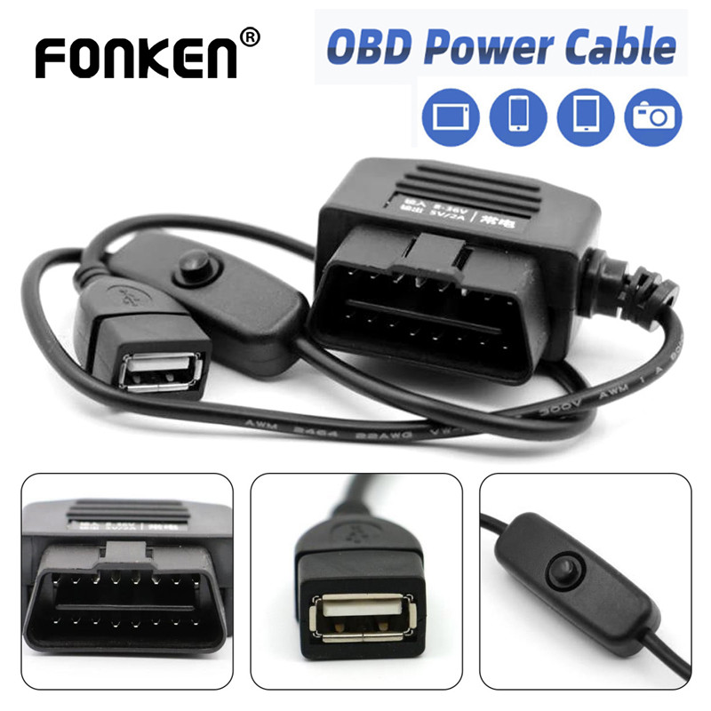 Fonken OBD Hardwire Kit สายไฟ USB พอร์ตหญิง 5V 2A การตรวจสอบที่จอดรถ 50 ซม.อะไหล่สําหรับ Dashcam
