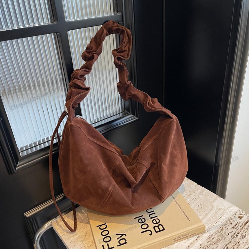 กระเป๋าสะพายหนังนิ่มผู้หญิง Ruched Hobo Tote กระเป๋าถือคลัทช์ขนาดเล็กสําหรับการเดินทาง (กาแฟ)