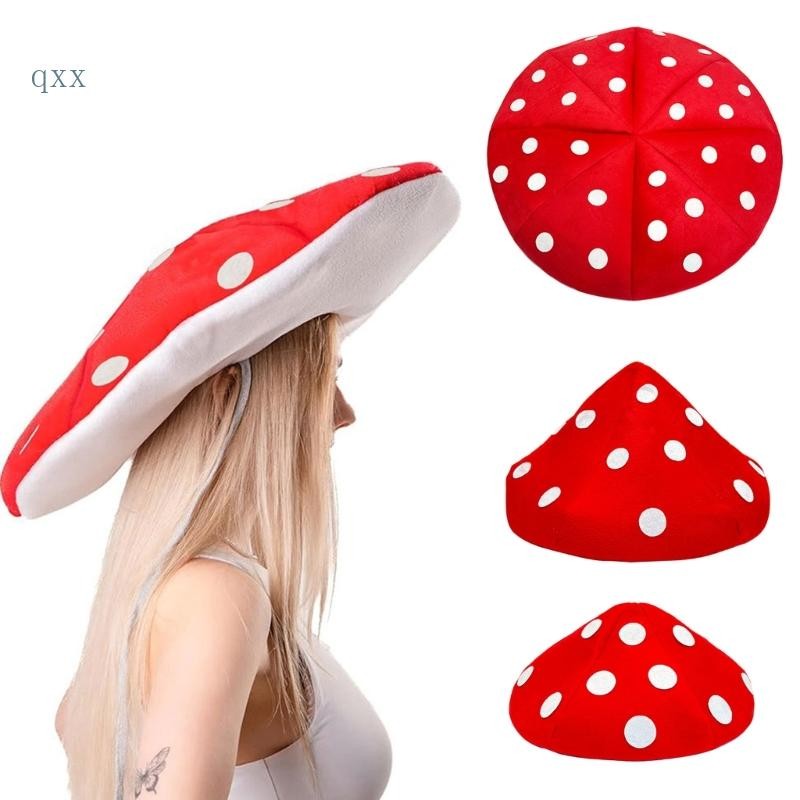 Ch*ready STOCK หมวกเห็ดลายจุดความขี้เล่น หมวกผ้ากํามะหยี่นุ่ม หมวกการแสดงบนเวที